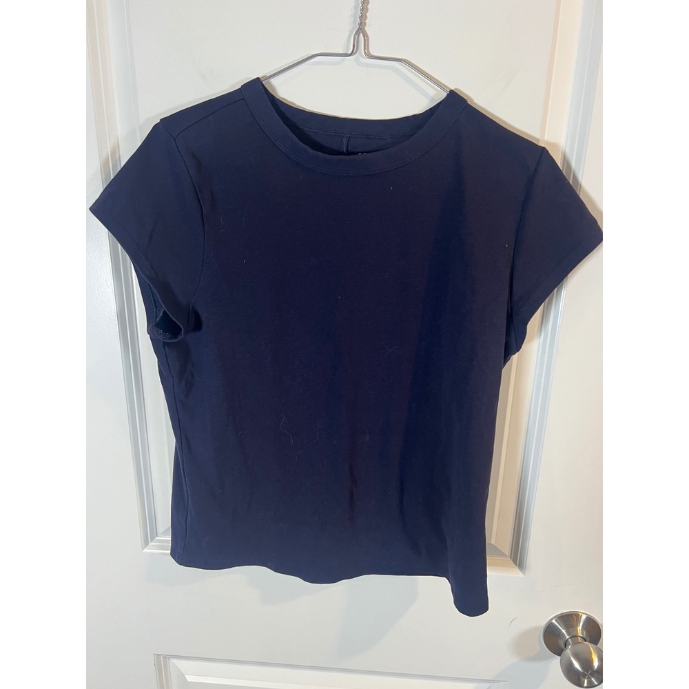 Free Assembly Womens T-Shirt Back Seam Detail Navy Blue L